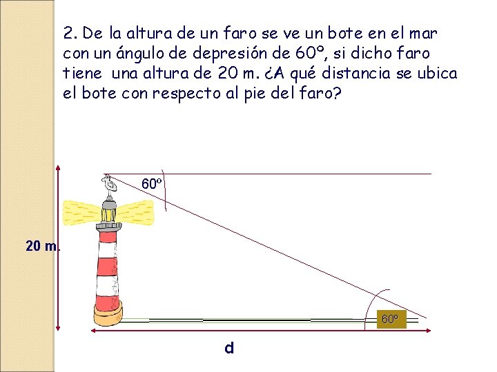 2. De la altura de un faro se ve un bote en el mar