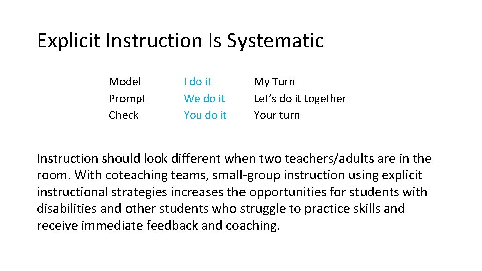 Explicit Instruction Is Systematic Model Prompt Check I do it We do it You
