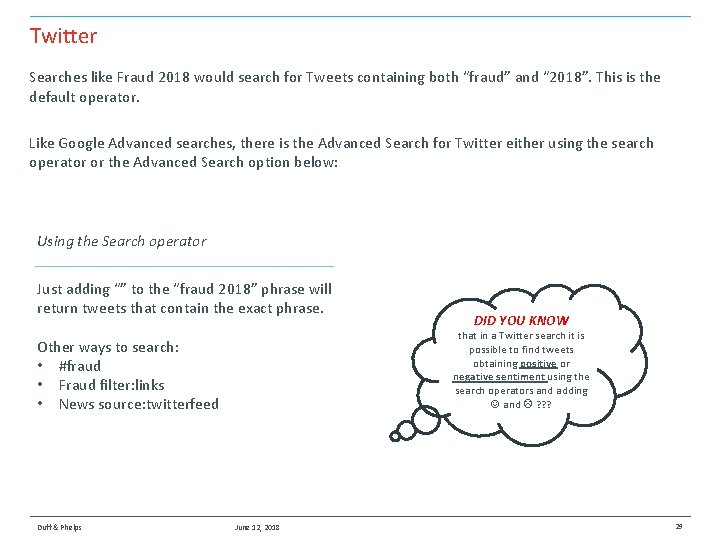 Twitter Searches like Fraud 2018 would search for Tweets containing both “fraud” and “