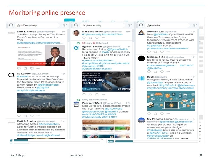 Monitoring online presence Duff & Phelps June 12, 2018 30 