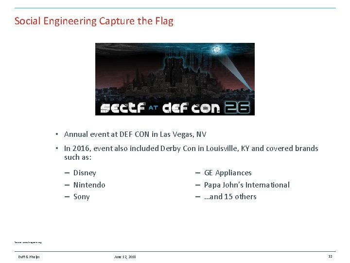 Social Engineering Capture the Flag • Annual event at DEF CON in Las Vegas,