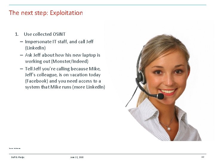 The next step: Exploitation 1. Use collected OSINT – Impersonate IT staff, and call