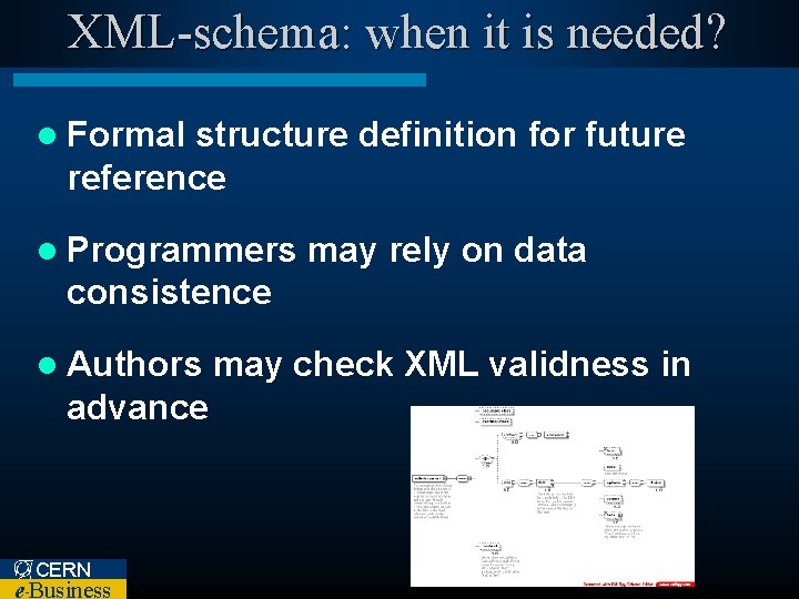 XML-schema: when it is needed? l Formal structure definition for future reference l Programmers