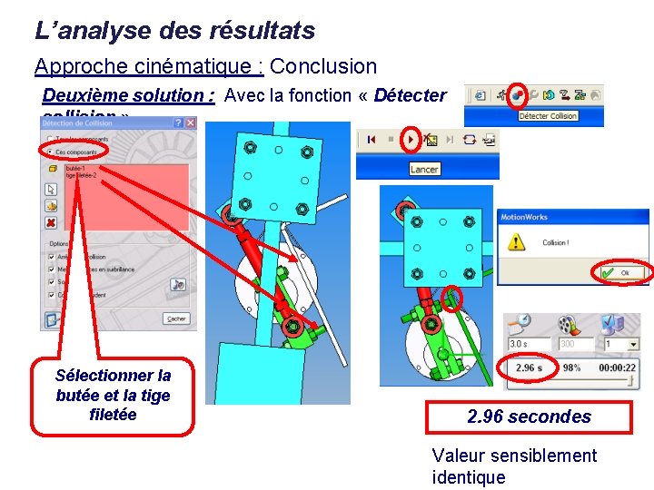 L’analyse des résultats Approche cinématique : Conclusion Deuxième solution : Avec la fonction «