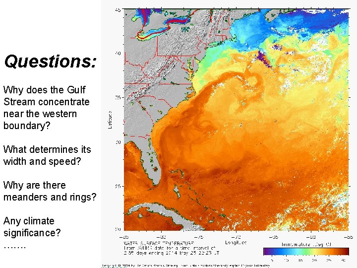 Questions: Why does the Gulf Stream concentrate near the western boundary? What determines its