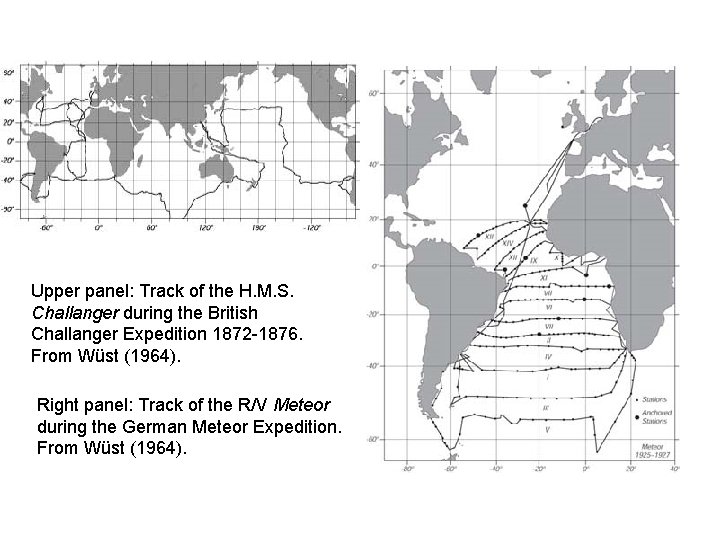 Upper panel: Track of the H. M. S. Challanger during the British Challanger Expedition