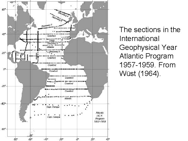 The sections in the International Geophysical Year Atlantic Program 1957 -1959. From Wüst (1964).