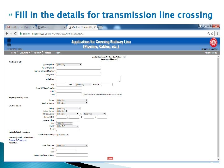  Fill in the details for transmission line crossing 