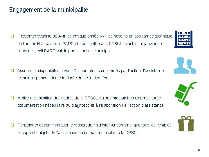Engagement de la municipalité q Présenter avant le 30 Avril de chaque année N-1