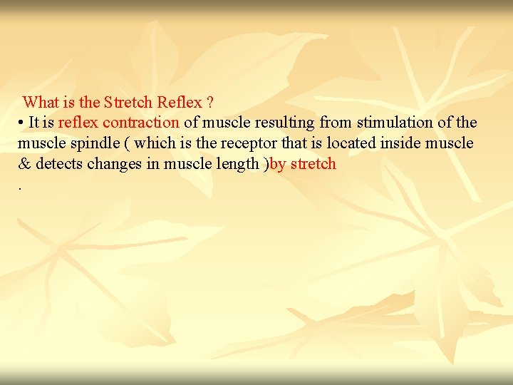 What is the Stretch Reflex ? • It is reflex contraction of muscle resulting