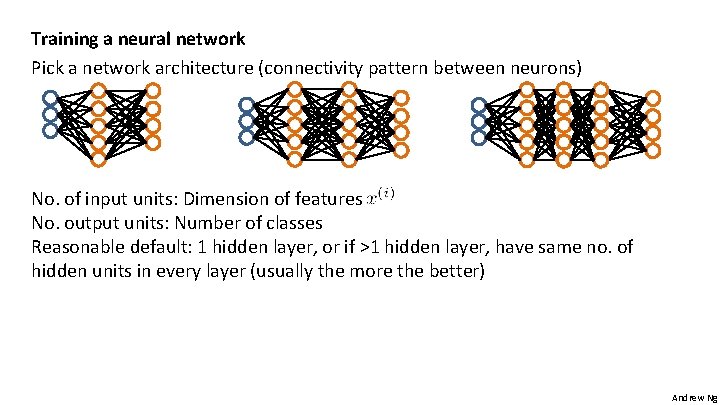 Training a neural network Pick a network architecture (connectivity pattern between neurons) No. of