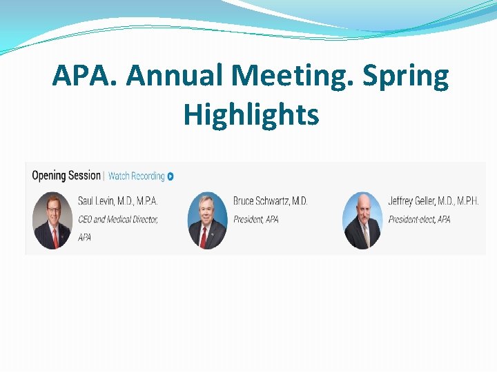 APA. Annual Meeting. Spring Highlights 