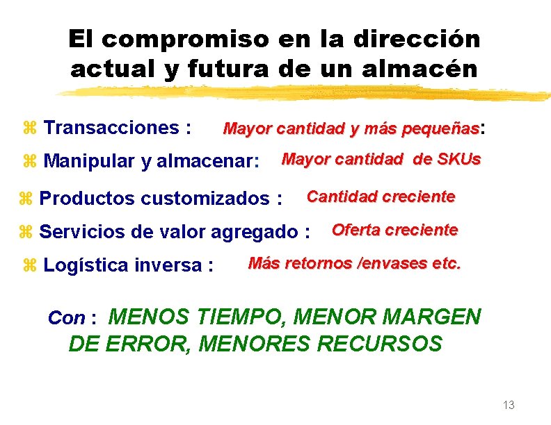 El compromiso en la dirección actual y futura de un almacén z Transacciones :