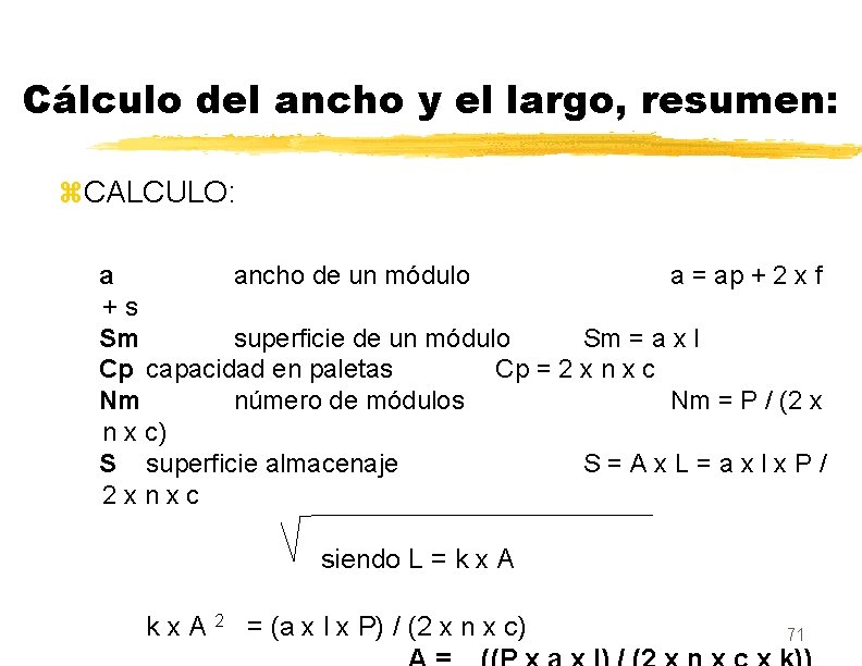 Cálculo del ancho y el largo, resumen: z. CALCULO: a ancho de un módulo