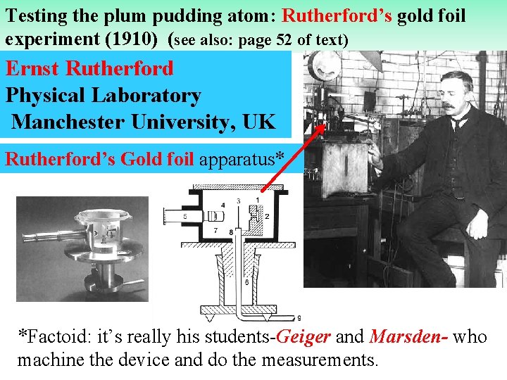 Testing the plum pudding atom: Rutherford’s gold foil experiment (1910) (see also: page 52