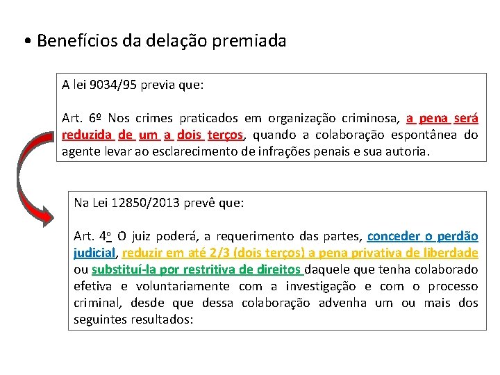  • Benefícios da delação premiada A lei 9034/95 previa que: Art. 6º Nos