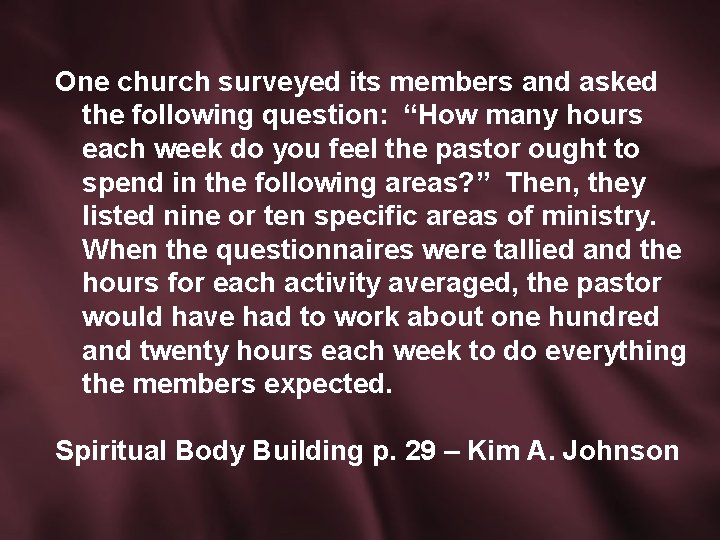 One church surveyed its members and asked the following question: “How many hours each