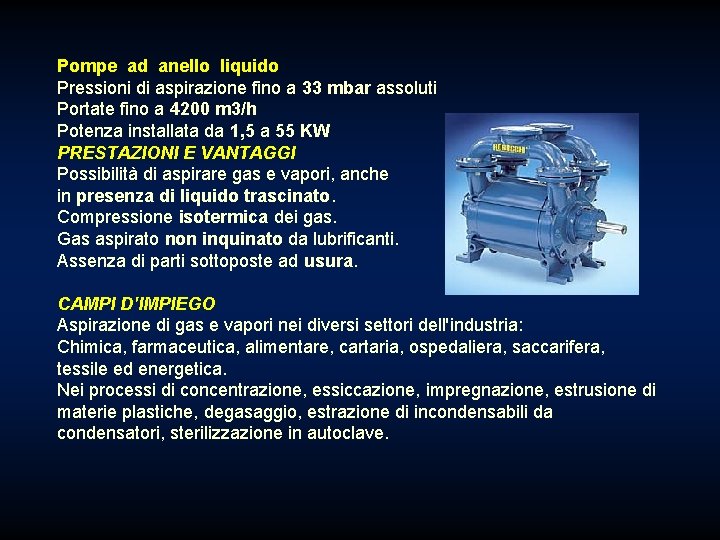 Pompe ad anello liquido Pressioni di aspirazione fino a 33 mbar assoluti Portate fino