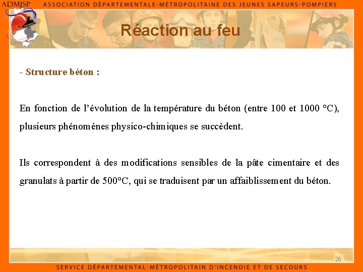 Réaction au feu - Structure béton : En fonction de l’évolution de la température