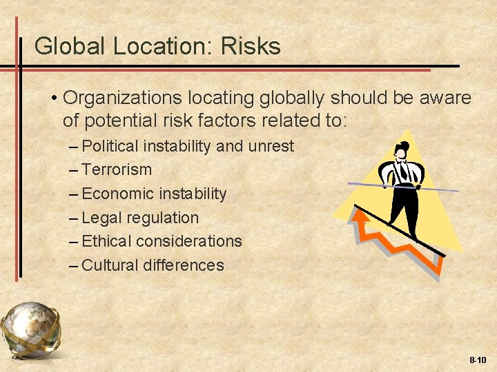 Global Location: Risks • Organizations locating globally should be aware of potential risk factors