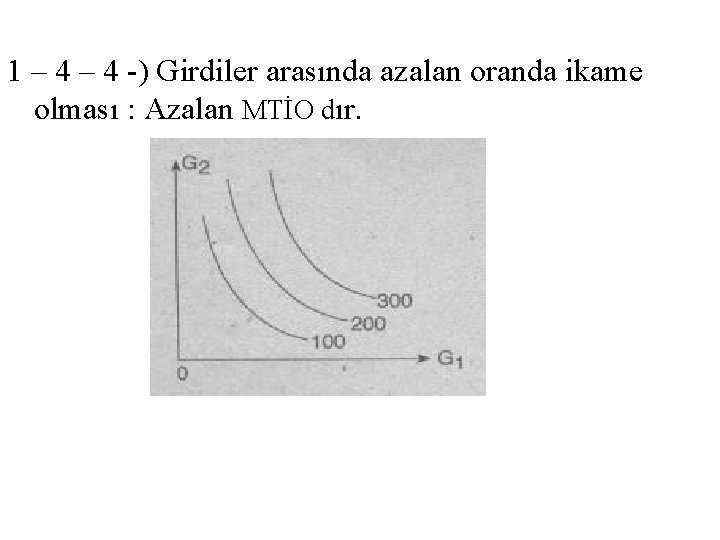 1 – 4 -) Girdiler arasında azalan oranda ikame olması : Azalan MTİO dır. 1 – 4 -) Girdiler arasında azalan oranda ikame olması : Azalan MTİO dır.