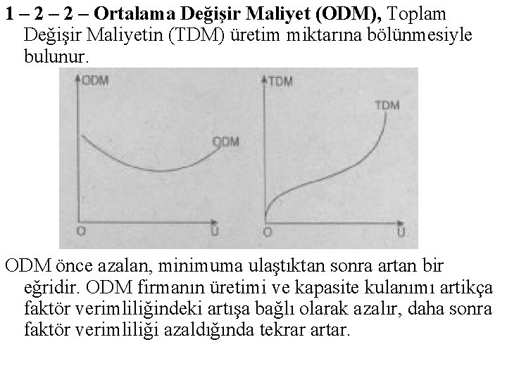 1 – 2 – Ortalama Değişir Maliyet (ODM), Toplam Değişir Maliyetin (TDM) üretim miktarına