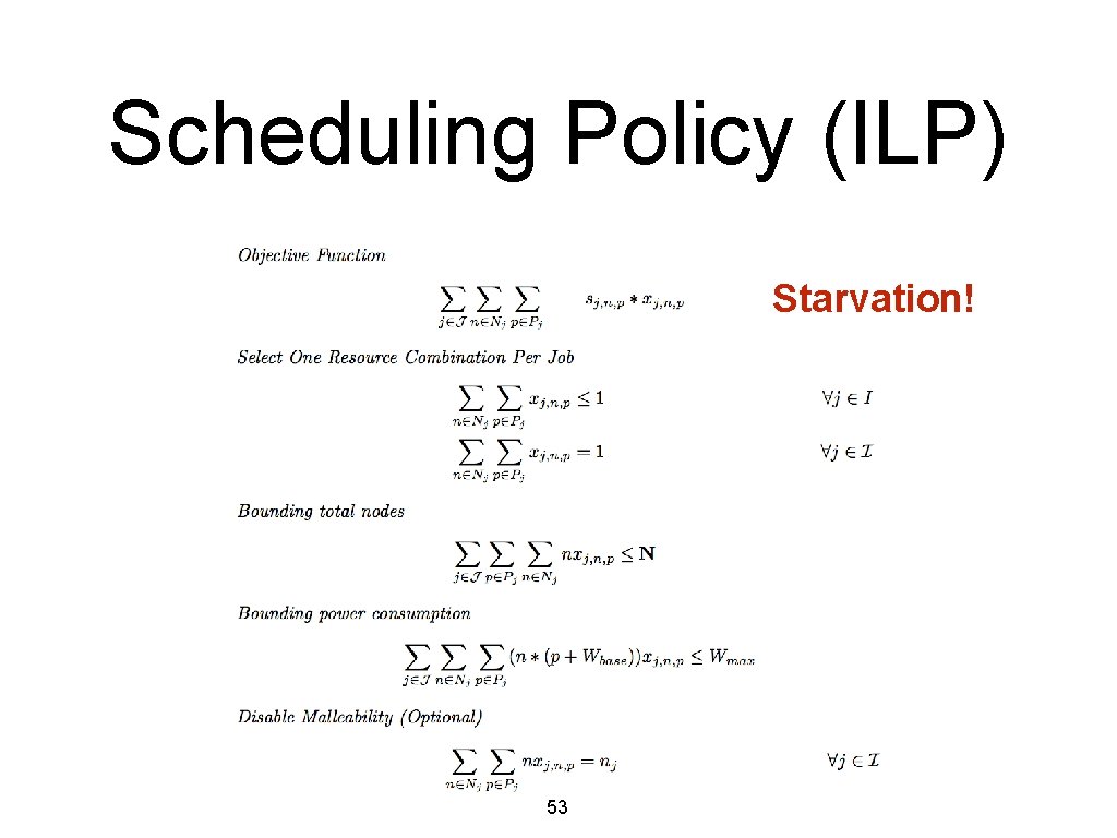 Scheduling Policy (ILP) Starvation! 53 