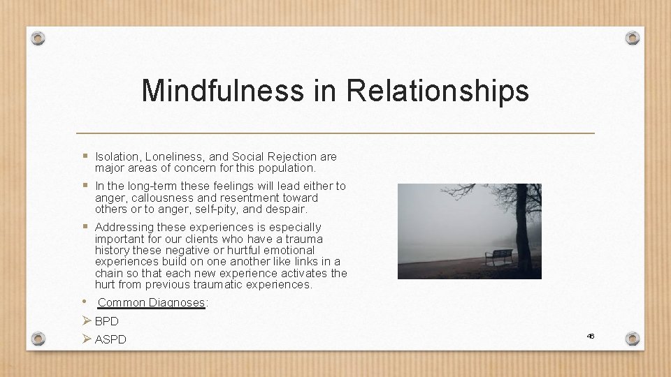 Mindfulness in Relationships § Isolation, Loneliness, and Social Rejection are major areas of concern