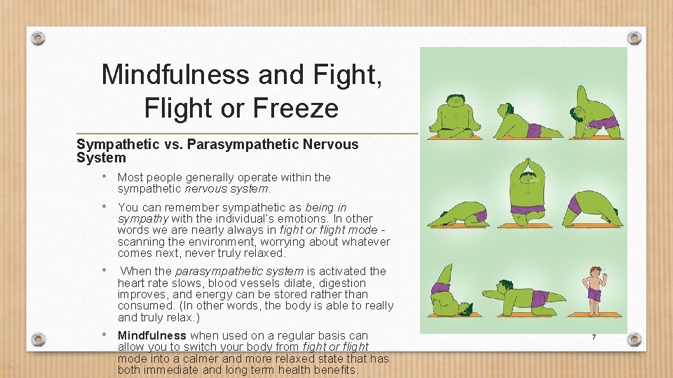 Mindfulness and Fight, Flight or Freeze Sympathetic vs. Parasympathetic Nervous System • Most people