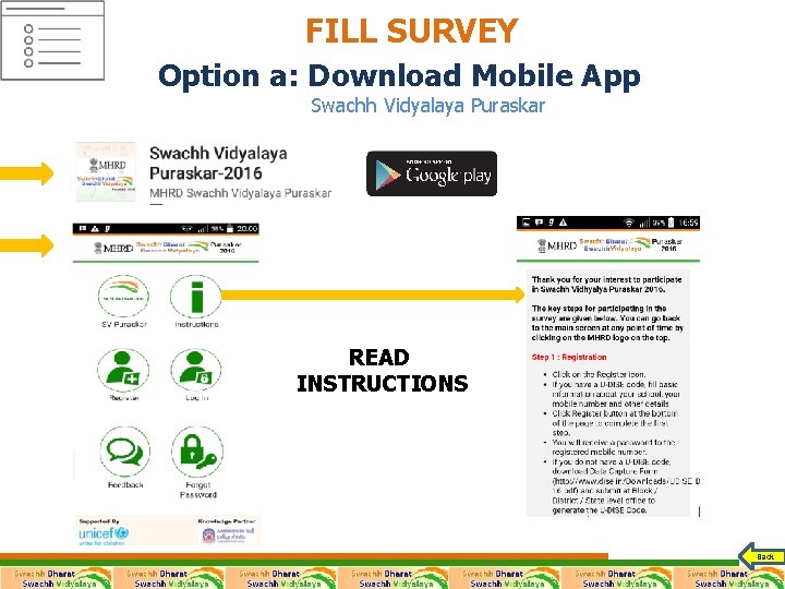 FILL SURVEY Option a: Download Mobile App Swachh Vidyalaya Puraskar READ INSTRUCTIONS Back FILL SURVEY Option a: Download Mobile App Swachh Vidyalaya Puraskar READ INSTRUCTIONS Back