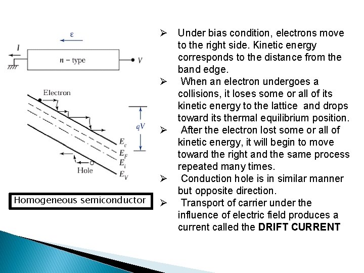 Homogeneous semiconductor Ø Under bias condition, electrons move to the right side. Kinetic energy