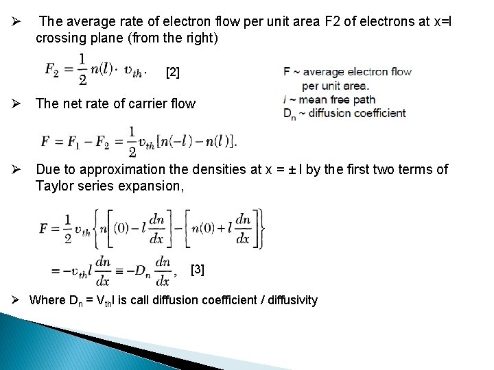 Ø The average rate of electron flow per unit area F 2 of electrons