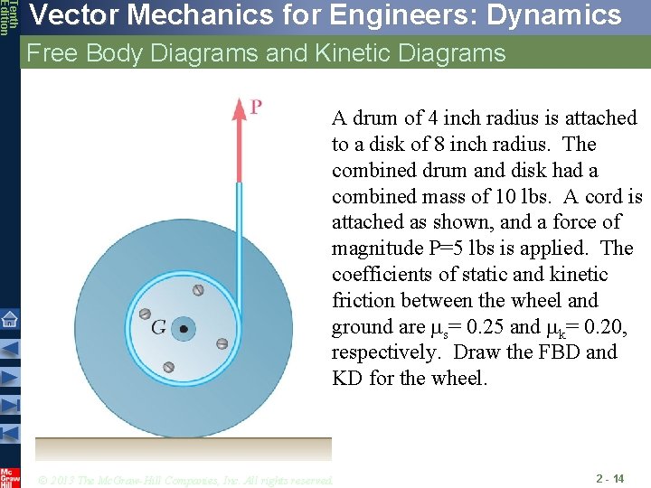 Tenth Edition Vector Mechanics for Engineers: Dynamics Free Body Diagrams and Kinetic Diagrams A