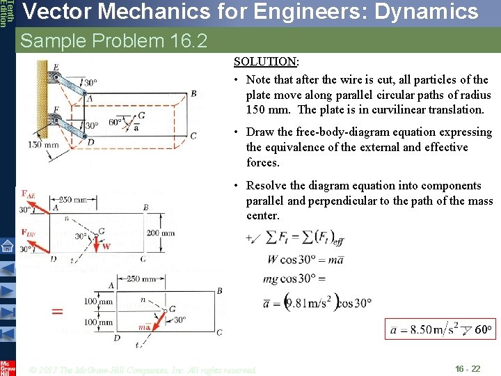 Tenth Edition Vector Mechanics for Engineers: Dynamics Sample Problem 16. 2 SOLUTION: • Note