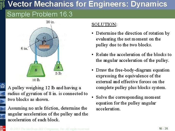 Tenth Edition Vector Mechanics for Engineers: Dynamics Sample Problem 16. 3 SOLUTION: • Determine