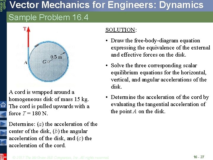 Tenth Edition Vector Mechanics for Engineers: Dynamics Sample Problem 16. 4 SOLUTION: • Draw