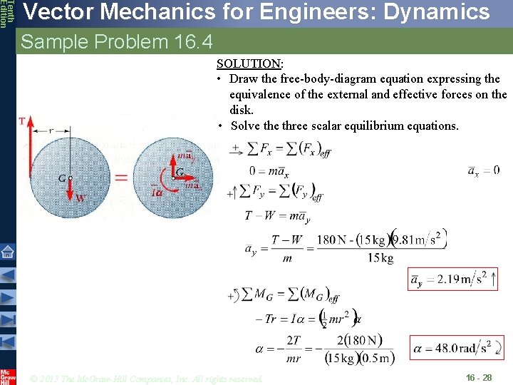 Tenth Edition Vector Mechanics for Engineers: Dynamics Sample Problem 16. 4 SOLUTION: • Draw