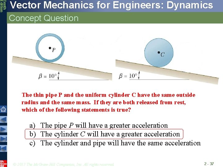 Tenth Edition Vector Mechanics for Engineers: Dynamics Concept Question The thin pipe P and