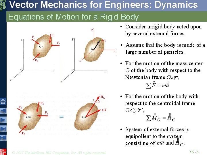 Tenth Edition Vector Mechanics for Engineers: Dynamics Equations of Motion for a Rigid Body