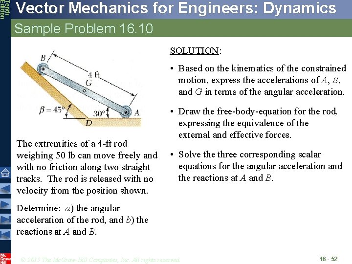 Tenth Edition Vector Mechanics for Engineers: Dynamics Sample Problem 16. 10 SOLUTION: • Based