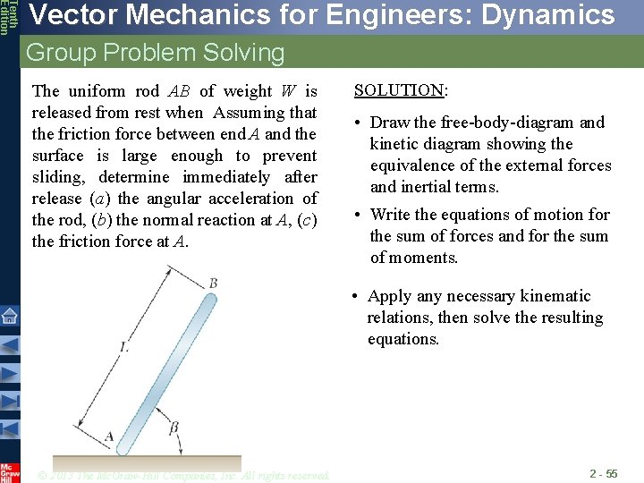 Tenth Edition Vector Mechanics for Engineers: Dynamics Group Problem Solving The uniform rod AB