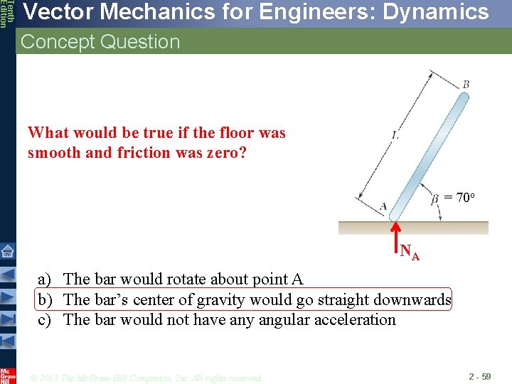 Tenth Edition Vector Mechanics for Engineers: Dynamics Concept Question What would be true if