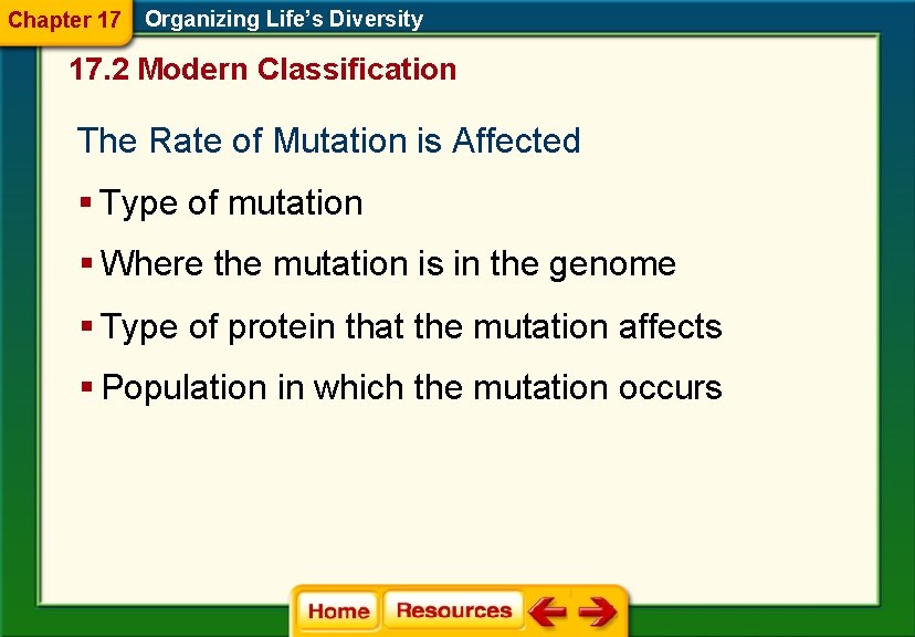 Chapter 17 Organizing Life’s Diversity 17. 2 Modern Classification The Rate of Mutation is