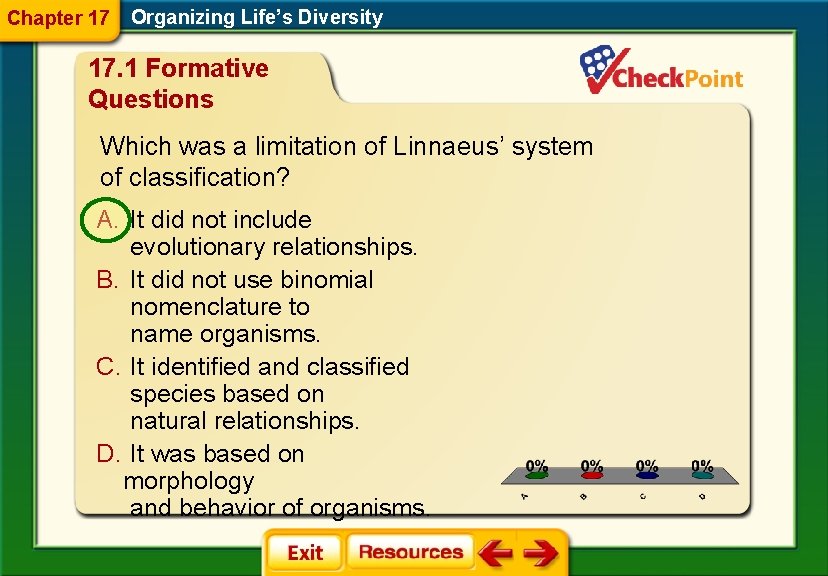 Chapter 17 Organizing Life’s Diversity 17. 1 Formative Questions Which was a limitation of