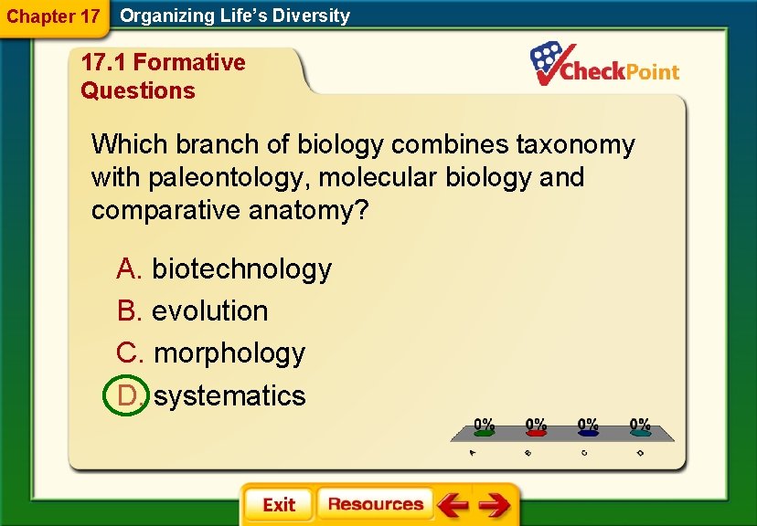 Chapter 17 Organizing Life’s Diversity 17. 1 Formative Questions Which branch of biology combines