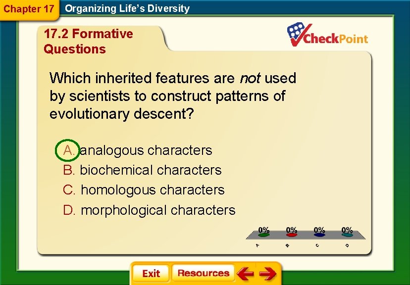 Chapter 17 Organizing Life’s Diversity 17. 2 Formative Questions Which inherited features are not