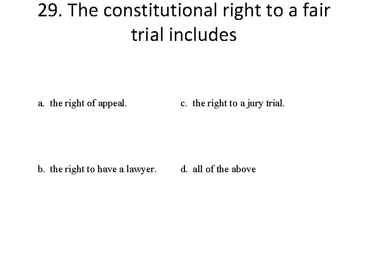 29. The constitutional right to a fair trial includes a. the right of appeal.