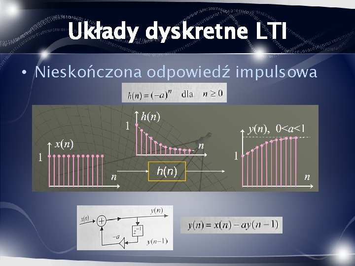 Układy dyskretne LTI • Nieskończona odpowiedź impulsowa 