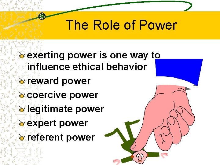 The Role of Power exerting power is one way to influence ethical behavior reward