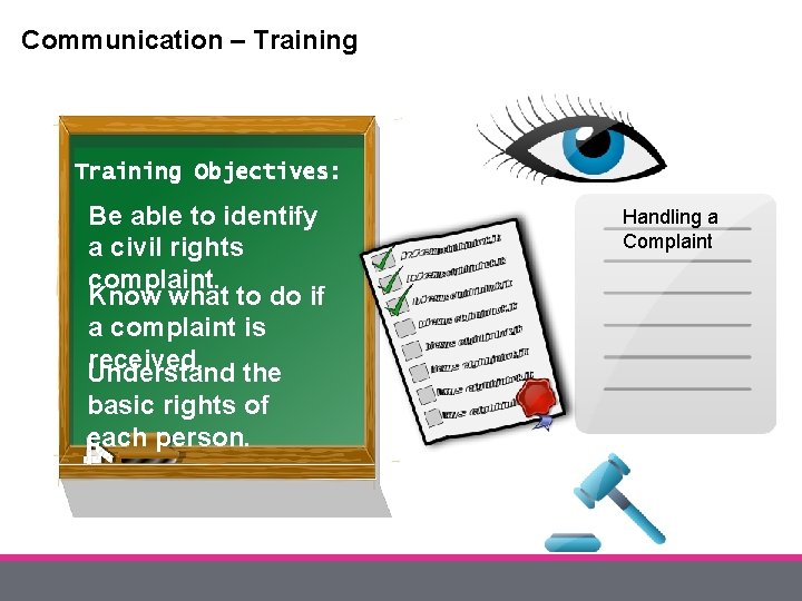 Communication – Training Objectives: Be able to identify a civil rights complaint. Know what